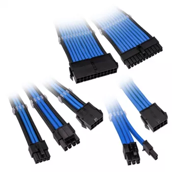 Punottu kaapelinjatkosarja Kolink Core Adept — 20+4-pin, 8-pin, 4+4-pin, 3×6+2-pin, sininen, PET-päällyste