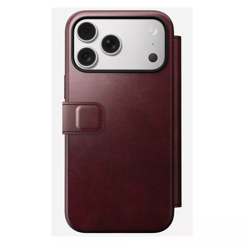 Nomad Modern Leather Folio -puhelinkotelo iPhone 17 Pro Max — nahka, TPU, PC, alumiini, burgundi, 16 cm (6,3 inch)