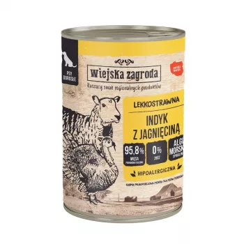 Märkäruoka koirille wiejskazagroda kalkkuna ja lammas 400 g, viljaton, gluteeniton, täysravinto