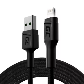 Lightning–USB-A-kaapeli Green Cell KABGC12, 2 m, Lightning – USB A, musta