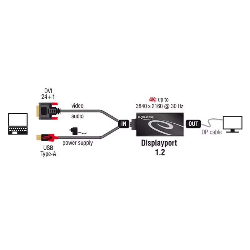 Kaapeli DVI 24+1 + USB-A/Displayport 20p DeLOCK 62596