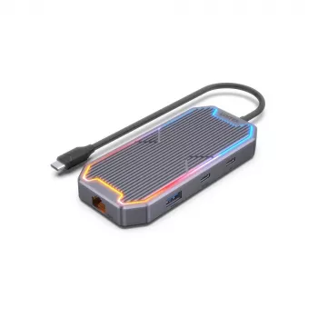 Unitek uHUB S7+ D1029A USB-C-keskitin, USB 3.2 Gen 2 10 Gbps, HDMI 2.0, Gigabit RJ45, 3,5 mm:n äänipistoke, 100 W, harmaa