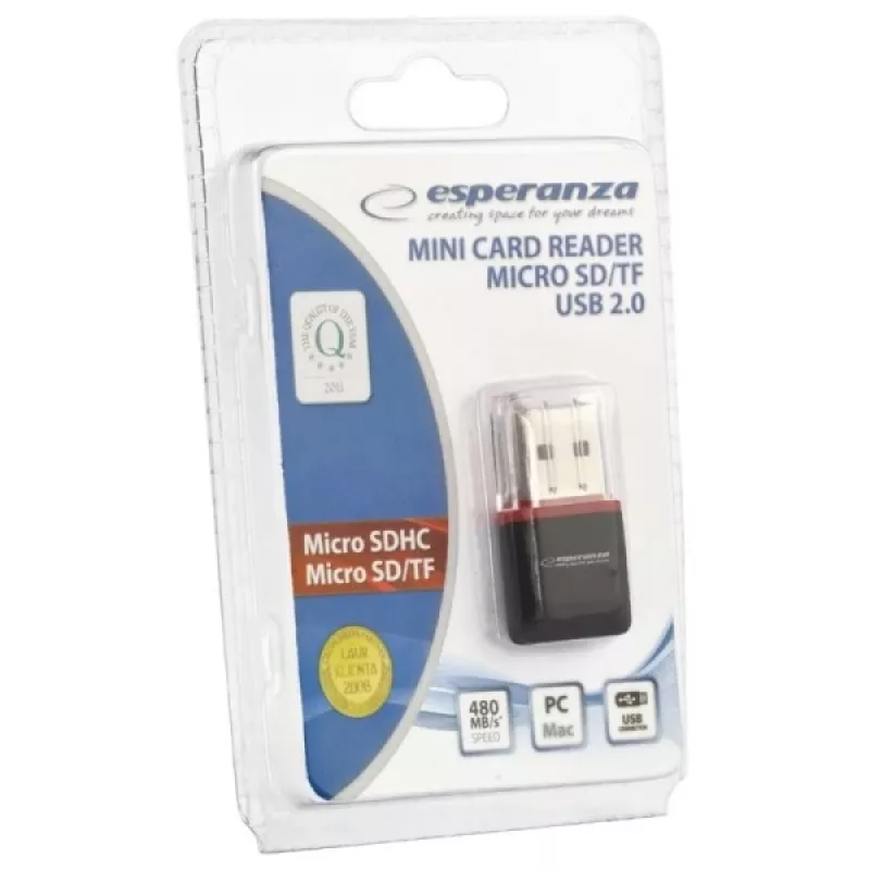 Esperanza EA134K -kortinlukija musta, hopea, läpinäkyvä USB 2.0