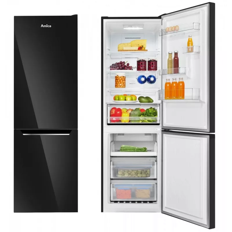 Amica FK3506D.2F(E) jääkaappipakastin, pakastin alhaalla, 226 l jääkaappi + 96 l pakastin, Total No Frost, energialuokka E, musta