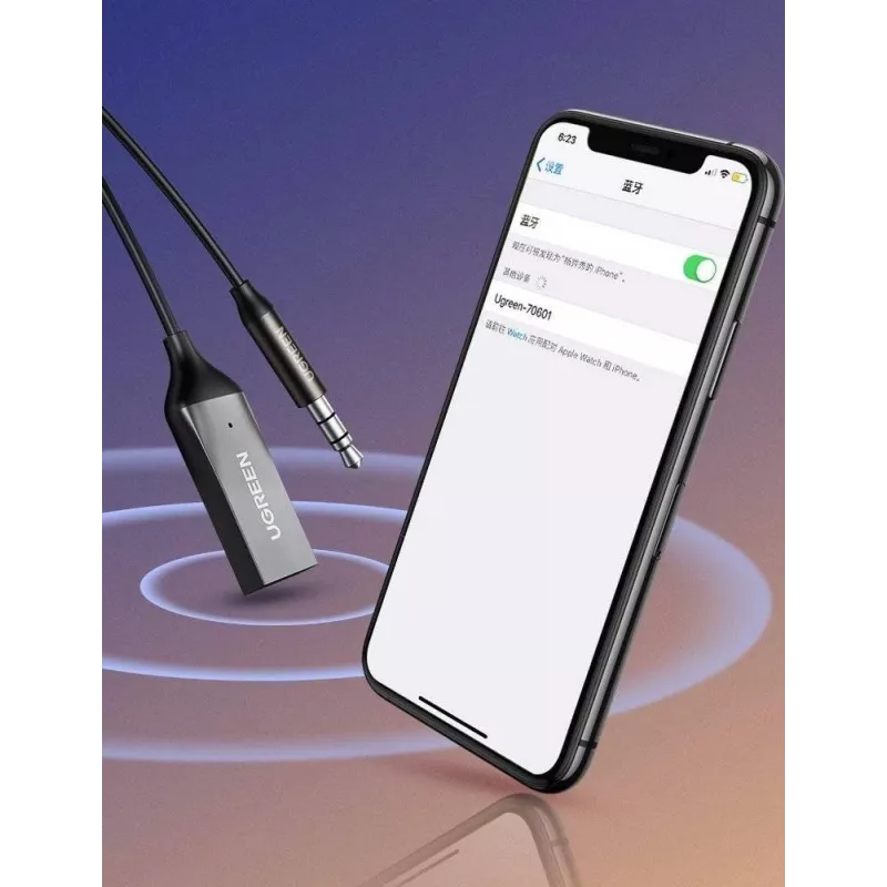 UGREEN CM309 Bluetooth 5.0 -äänivastaanotin, USB, 3,5 mm AUX-liitäntä, musta
