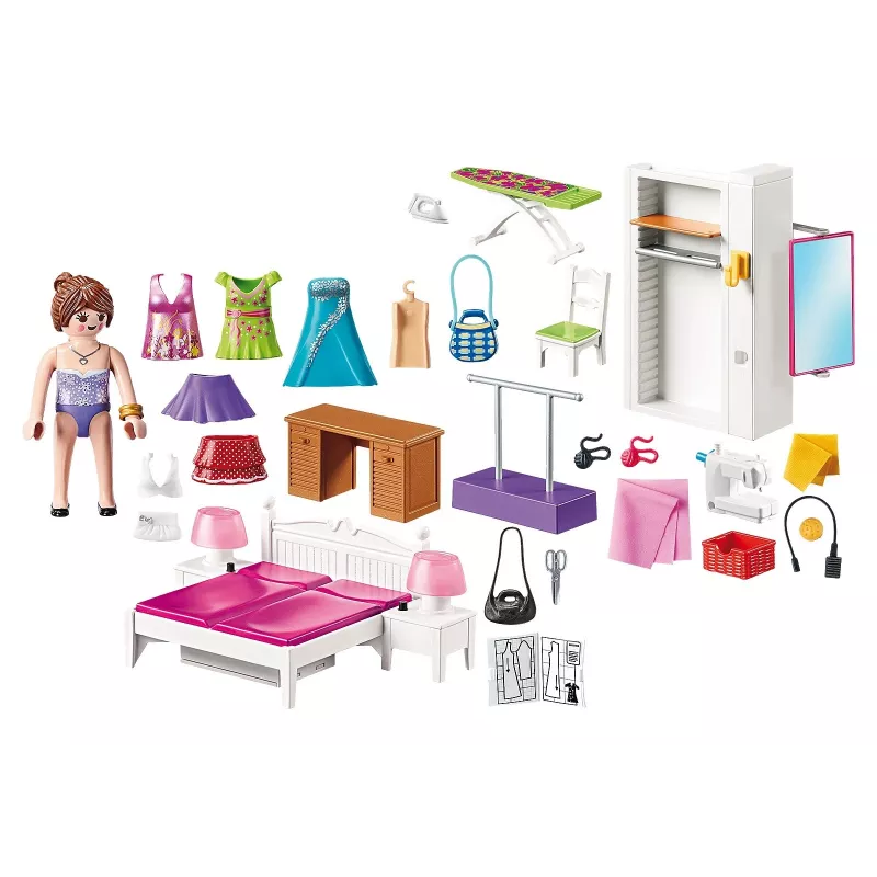 Playmobil nukkekodin leikkisetti hahmoilla – makuuhuone ompelunurkalla 70208