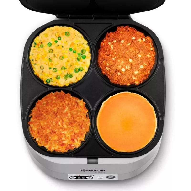 ROMMELSBACHER PC 1800, 4 crêpes, hopea, muovi, 13,5 cm, painikkeet, 1800 W