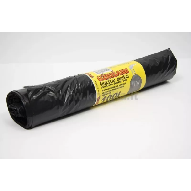 Jätesäkit kiristysnauhalla, 100 l / 10 kpl, 35 mikrometriä