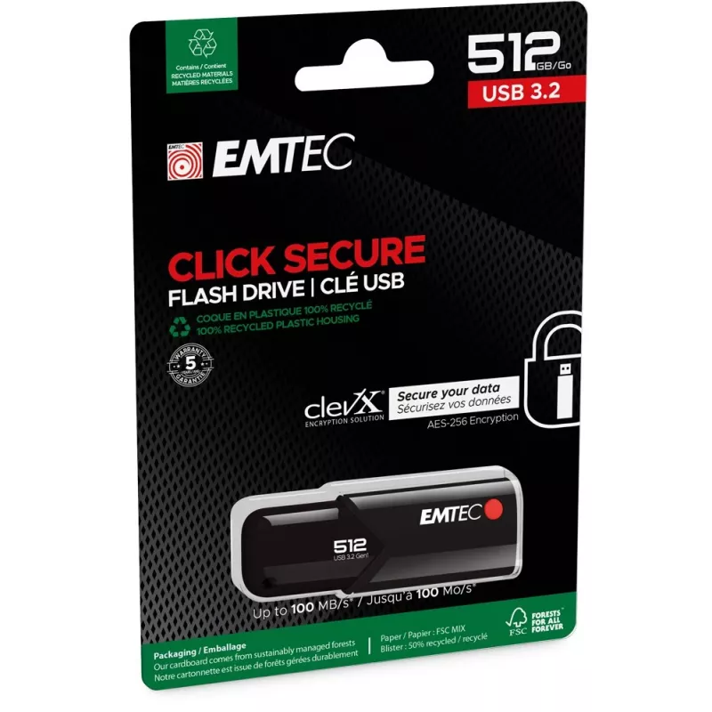 USB-muistitikku Emtec B120 Click Secure 512 GB USB Type-A 3.2 Gen 2