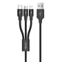 USB 3-in-1 lataus-/datakaapeli Devia Kintone Series — Lightning, Micro-USB, USB-C, 1,2 m, musta