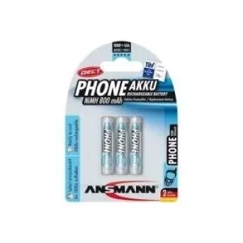 ANSMANN 5030142 NiMH-akku Micro AAA, DECT-puhelin, 800mAh, 3 kpl:n pakkaus