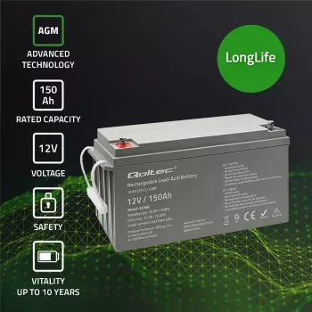 Qoltec 53068 AGM-akku | 12V | 150Ah | max. 2250A