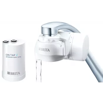 Vesihanasuodatin BRITA ON TAP V CU CE2 (1052067) — 4-vaiheinen, 600 L kapasiteetti, 3 tilaa, 5 sovitinta, valkoinen