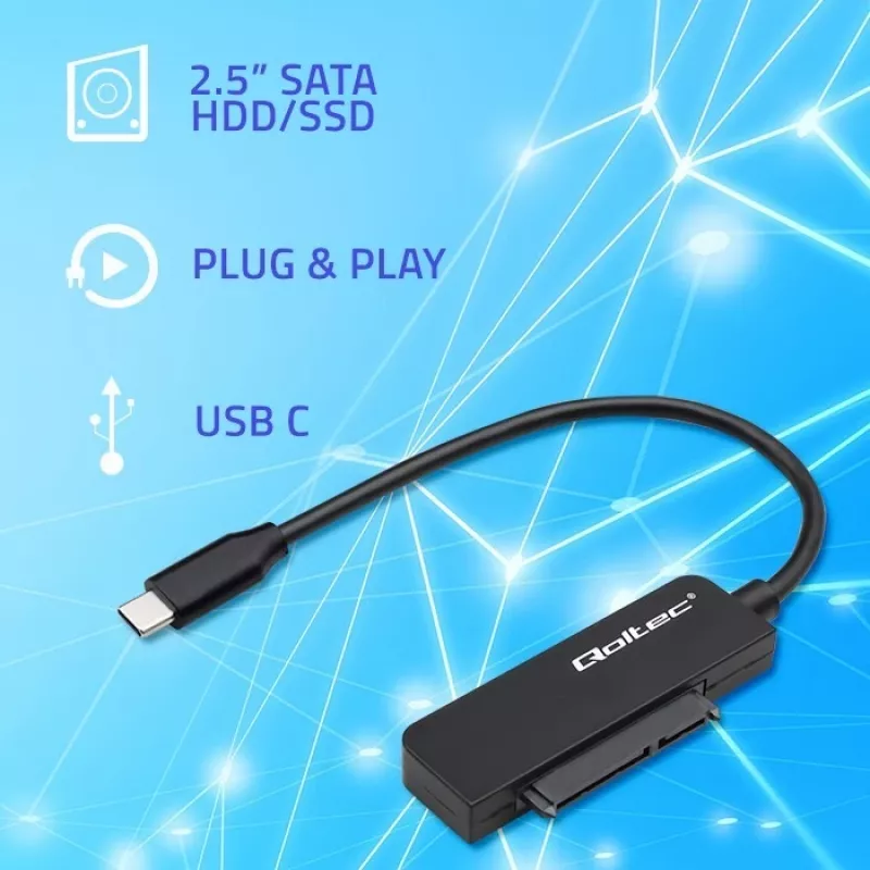 QOLTEC SATA-sovitin 52269 2,5 tuuman asemalle USB-C, tukee jopa 2 TB