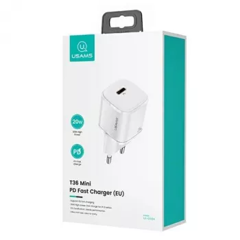 USAMS T36 Mini USB-C verkkolaturi, 20 W, PD 3.0, 1 m USB-C-Lightning-kaapelilla