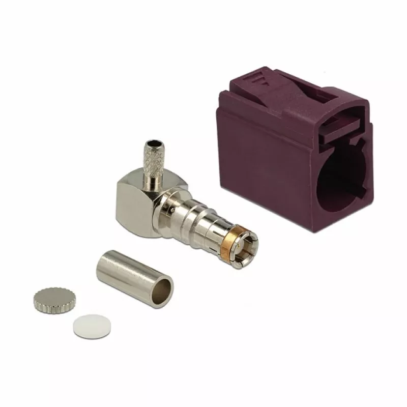 Koaksiaaliliitin DELOCK 89716 – FAKRA D pistoke, 90° kulma, 13,8 × 21,5 × 9,5 mm