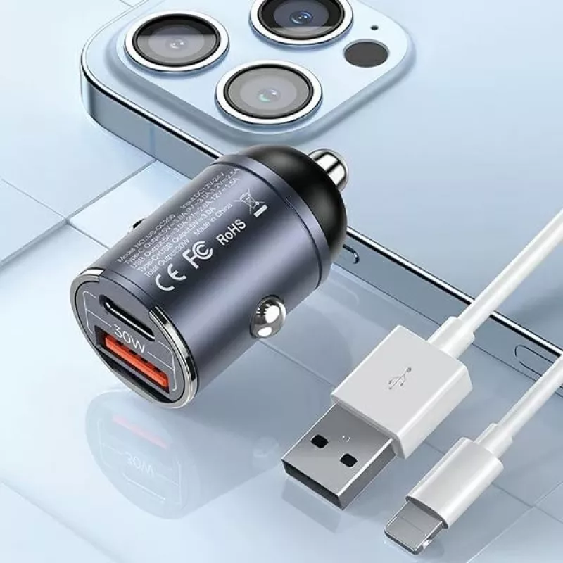Autolaturi usams C38 30W — 1x USB-A + 1x USB-C pikalataus