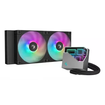 All-in-One-nestekühler DeepCool LT240 — 240 mm jäähdytin, 2x 120 mm PWM-tuuletinta, hydrodynaaminen laakeri, LGA-1200-tuki, musta