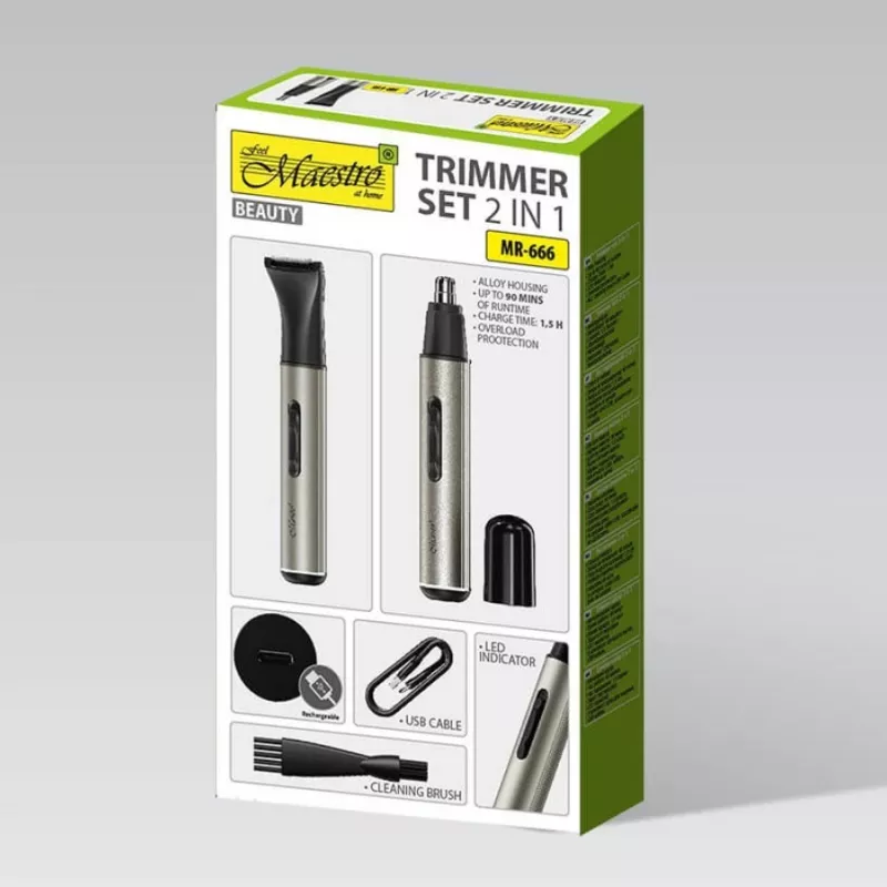 Trimmeri-setti 2-in-1 Maestro MR-666 USB — ladattava kaksiosainen hoitosetti