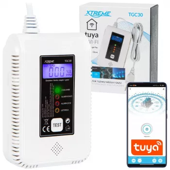 Häkä- ja kaasuhälytin BLOW TGC30 WiFi Tuya — LCD, 85 dB, johdollinen, pinta-asennus, valkoinen