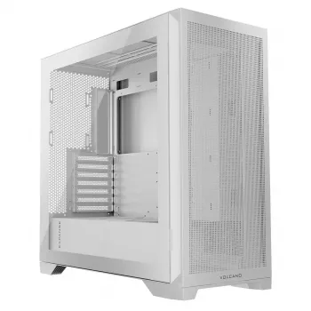 PC-kotelo MODECOM VOLCANO EXPANSE S MIDI Tower — valkoinen, microATX, karkaistu lasi, USB-C, tukee GPU 430 mm
