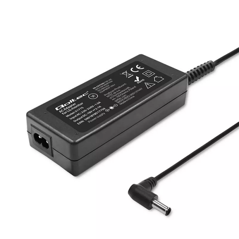 Qoltec 51775 verkkovirta-adapteri LG-näytöille, 40 W, 19 V 2,1 A, 6,5x4,4 mm:n liitin