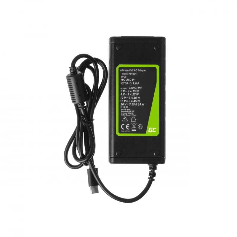 Green Cell AD134P USB-C-laturi AC-adapteri 65W kannettavaan tablettiin älypuhelimeen