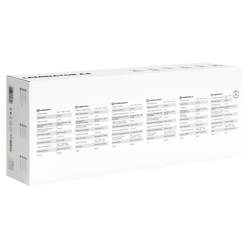 Kylmä-/kuumalaminointilaite SAVIO LR-01/W — enimmäisleveys 230 mm, 320 mm/min, 300 W, valkoinen