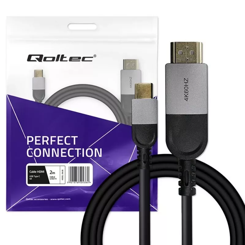 USB-C–HDMI-kaapeli QOLTEC 50438 — 2 m, 4K 60 Hz