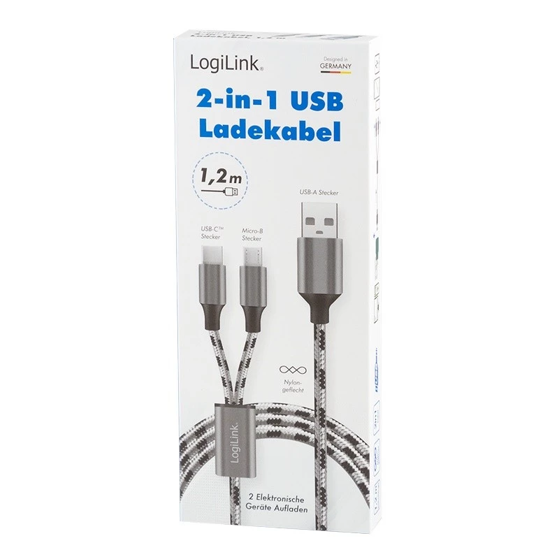 LogiLink CU0202 USB-kaapeli USB 2.0 1,2 m USB A USB C/Micro-USB A harmaa