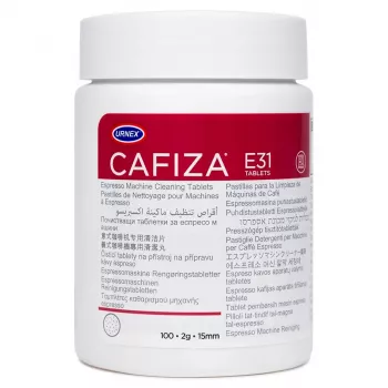 Puhdistustabletti URNEX Cafiza E31 kahvinkeittimille, tuubiannostelija, 100 tablettia, valkoinen