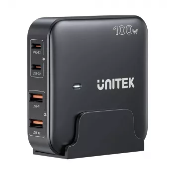 Unitek pöytälaturi P1229ABK01-EU 100 W 2× USB-A ja 2× USB-C