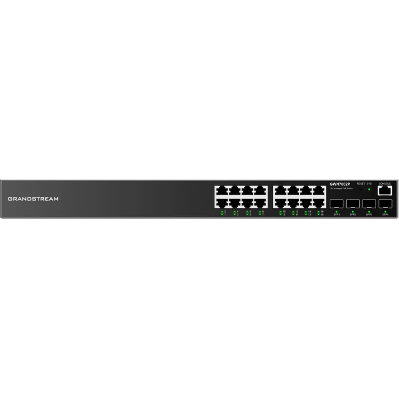 Grandstream GWN7802P hallittava L2+ PoE+ -kytkin, 16x Gigabit, 4x SFP