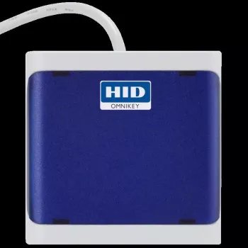 HID OMNIKEY 5022 CL (tummansininen) - lyhyt 13 cm liitäntä - USB-A-standardiliitin - vain kontaktiton (13,56 MHz) lukija - CCID-yhteensopiva - valinnainen kortinpidike ja asennustarvikkeet - MOQ 10
