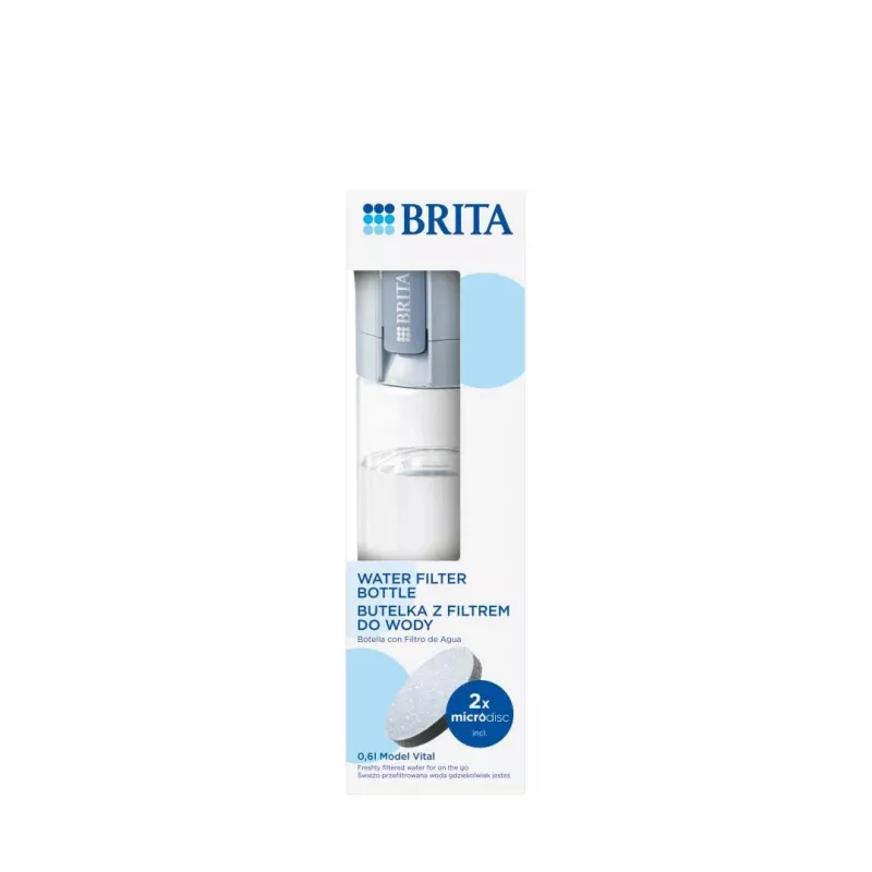 Suodatinpullo BRITA Vital pastellinsininen 600 ml 2 MicroDisc-suodattimella, BPA-vapaa, konepesunkestävä