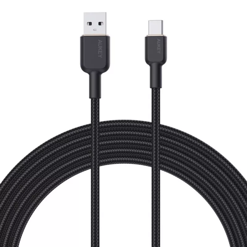 USB-A - USB-C -kaapeli Aukey CB-NAC1, 1 m, punottu nailon, USB PD 60 W, USB 2.0
