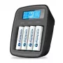 Akkulaturi everActive NC1000MV2 – Ni-MH 4-paikkainen USB-C-laturi, 4 akkua, 5V, musta, 110×99×38 mm