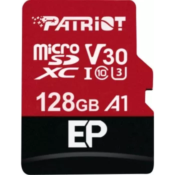 MicroSDXC-muistikortti PATRIOT 128 GB luokka 10 U3 V30, luku 100 MB/s, kirjoitus 80 MB/s, microSDXC