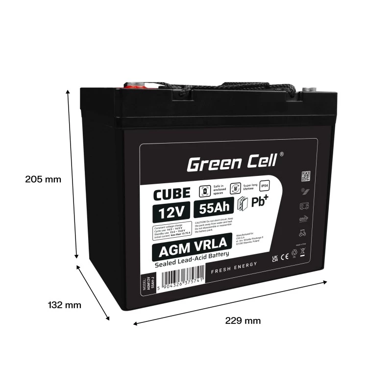 AGM VRLA -akku 12V 55Ah IP54