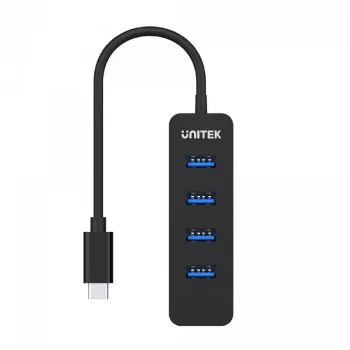 USB-keskitin Unitek uHUB Q4 – 4-porttinen USB 3.2 Gen 1 (Type-A) -keskitin, USB-C isäntä, 5 Gbit/s, 10 W, musta