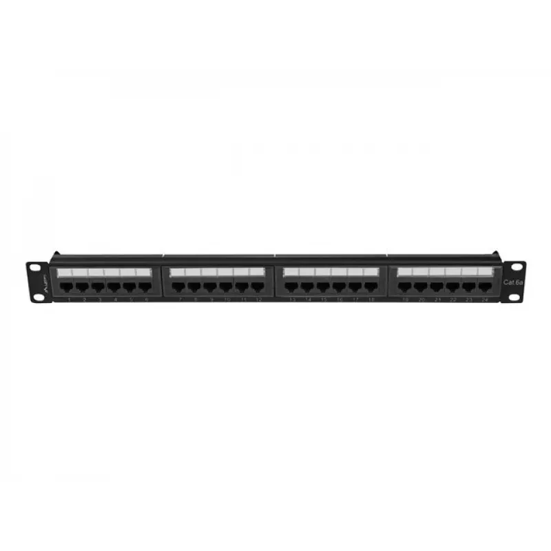 Patch-paneeli 1U LANBERG PPUA-1024-B, 24 porttia, Cat6a, U/UTP, 1U rack, syvyys 102 mm, metalli, musta