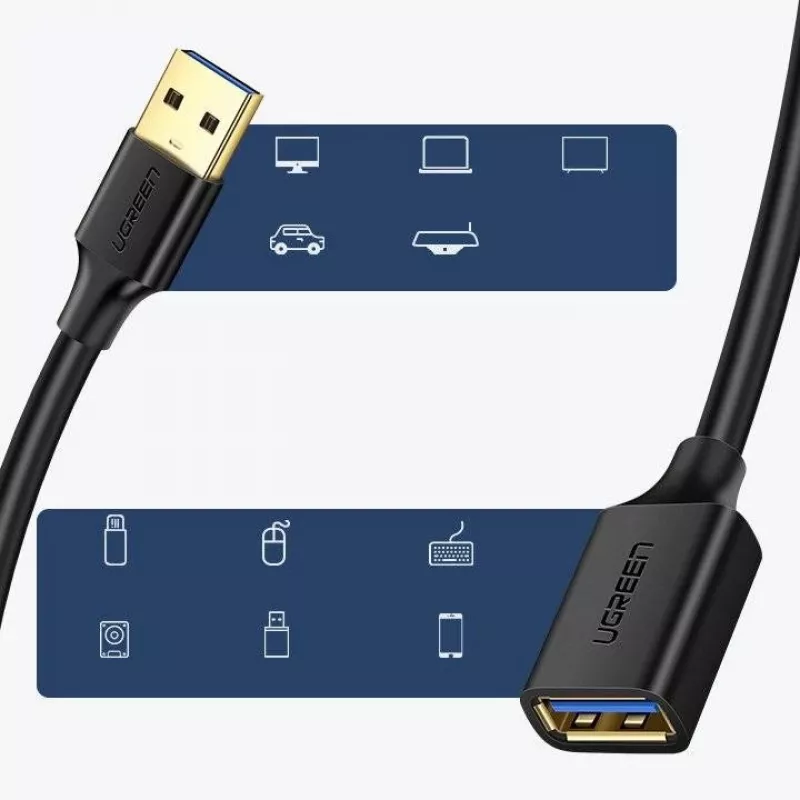 Ugreen-jatkokaapeliadapteri USB 3.0 (naaras) - USB 3.0 (uros) 2 m (musta)