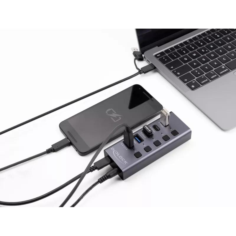 USB-keskitin Delock 64248 5 Gbit/s 2 x Type-A 2 x Type-C 1 pikalatausportti