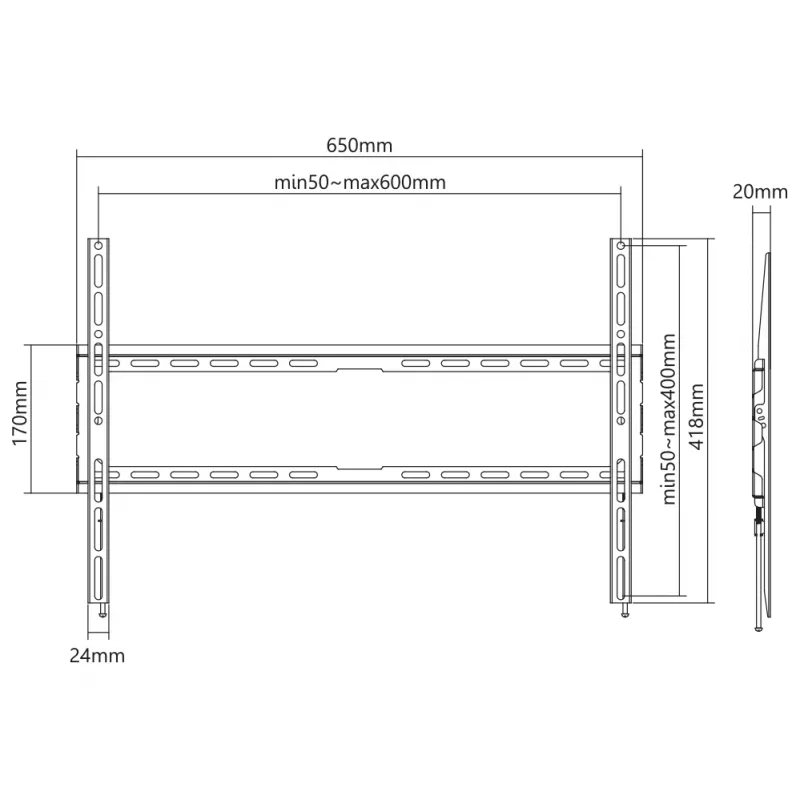SBOX PLB-2264F-2 seinäteline 37–80 cm, kantavuus 45 kg, VESA 600x400