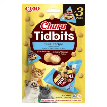 Märkäruokapala kissoille INABA Cat Churu Tidbits tonnikaluresepti — 3 x 12 g pussia