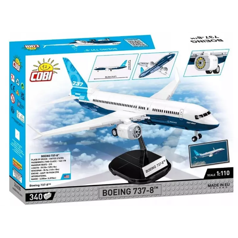 Rakennussarja Cobi Boeing 737-8 — 340 osaa, suositeltu ikä 7+, sininen ja valkoinen