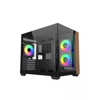 PC-kotelo Cooler Master Elite 481 Wood — kaksikammioinen mATX luonnollisella puumuotoilulla ja kahdella karkaistun lasin paneelilla