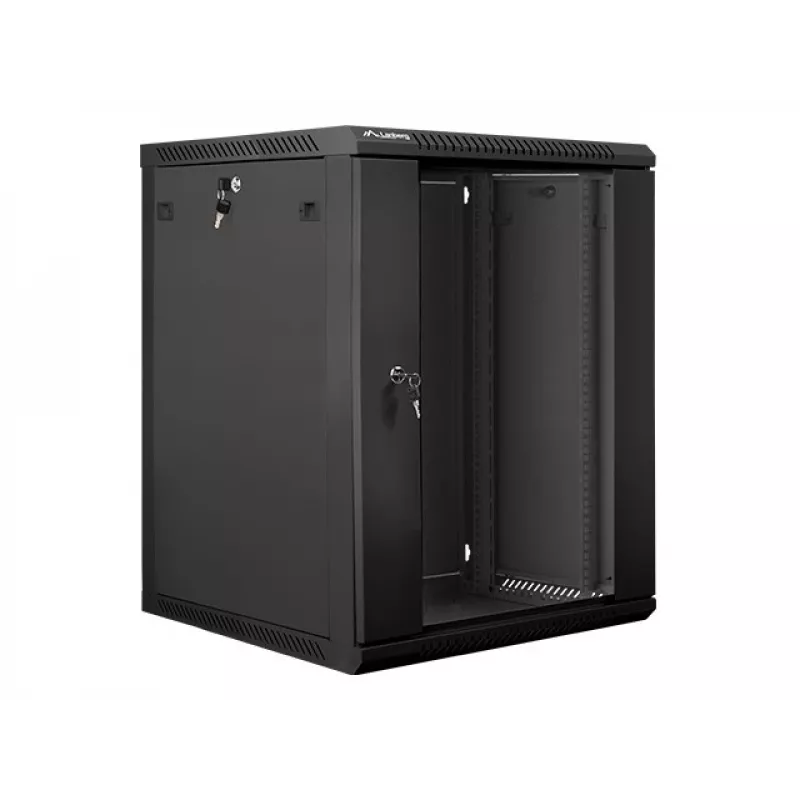 Lanberg seinäasennettava asennuskaappi 19'' 15U 600x600mm musta (lasiovi)