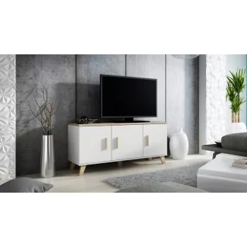 Cama sideboard LOTTA 150 3D valkoinen + sonoma oak