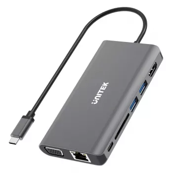 UNITEK uHUB O8+ johdollinen USB 3.2 Gen 1 Type-C -keskitin, harmaa, 100W Power Delivery